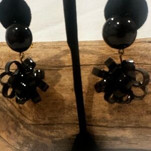 Elegant Black Cilea Paris Dangle Resin Clip Earrings Black Poppy Flower